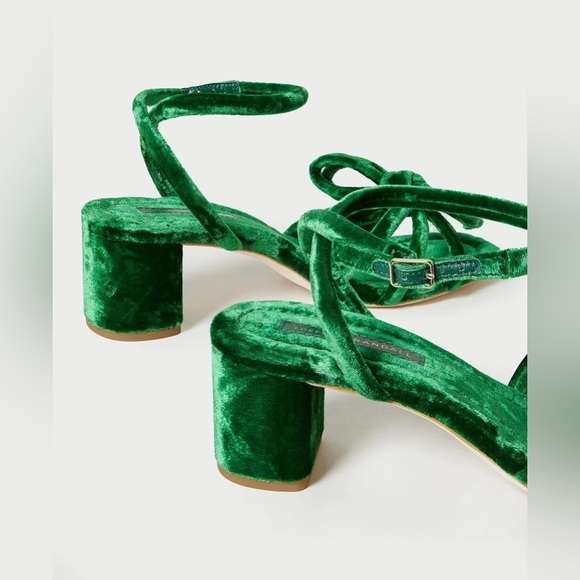 NWB Loeffler Randall Mikel Velvet Bow Mid Heel Sandals in Spruce Green Size 7 - Picture 3 of 8